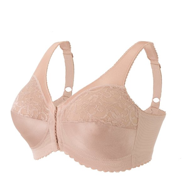 Glamorise 44C MAGIC LIFT Bra FRONT-CLOSE Wireless-Support LACE-CUPS Nude NEW - Picture 6 of 16
